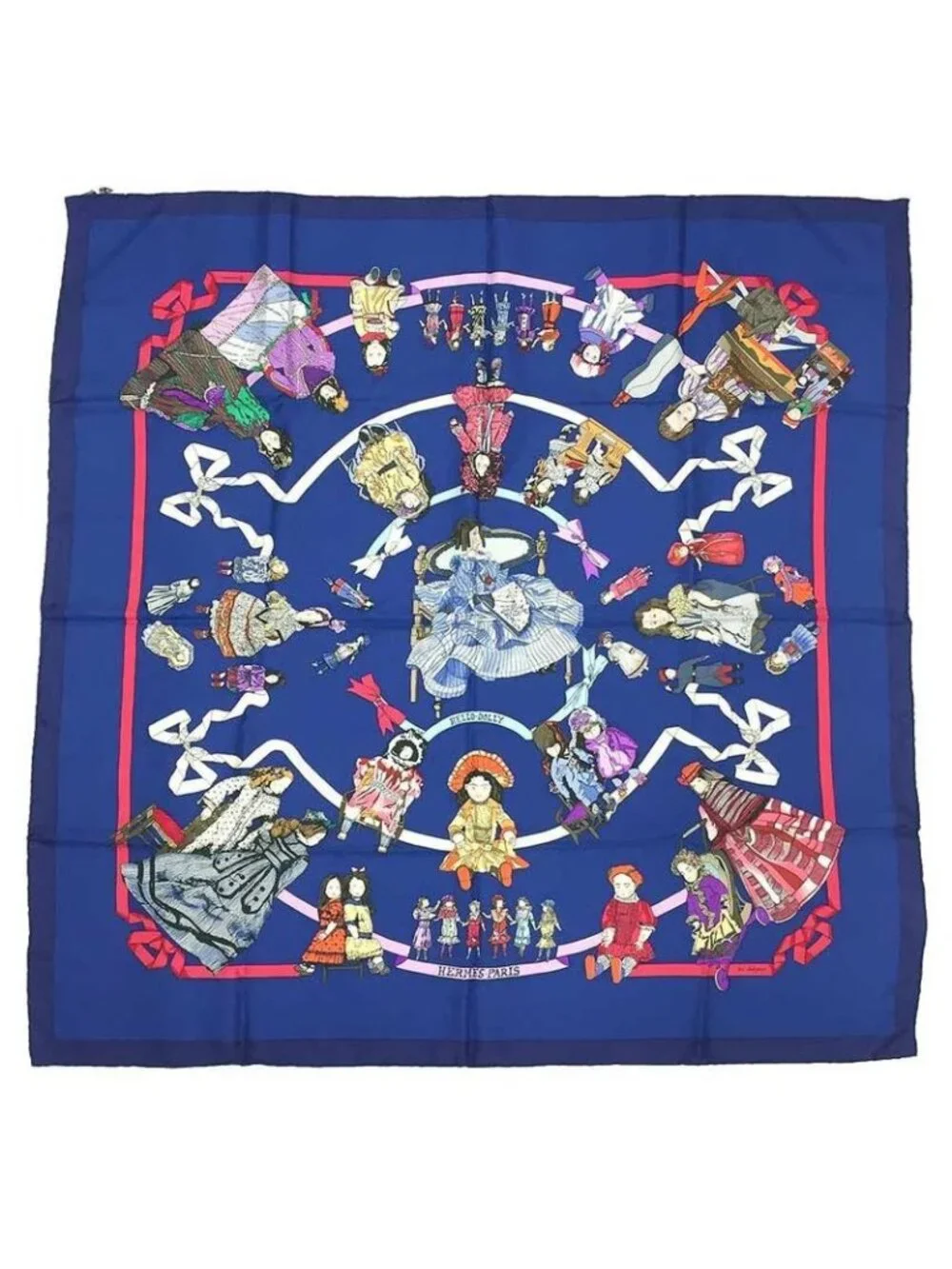 Hermes Scarf Carre 90 Hello Dolly Doll Silk Navy - Picture 1 of 3